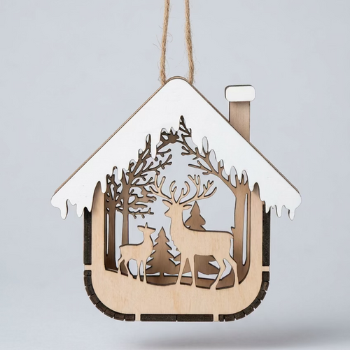 Buck and Baby Deer House Christmas Ornament